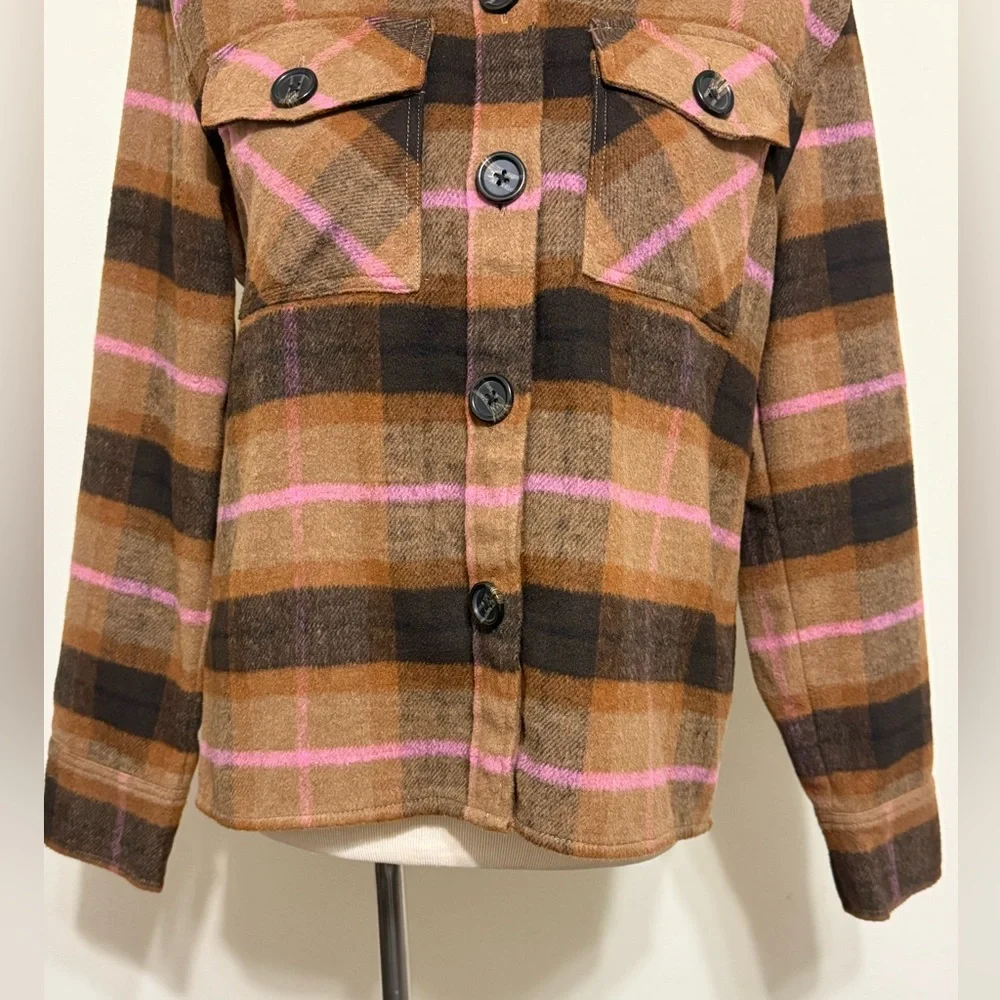 BB Dakota Plaid Jacket Boxy Shacket by Steve Madden Brown Pockets Women’s Size S